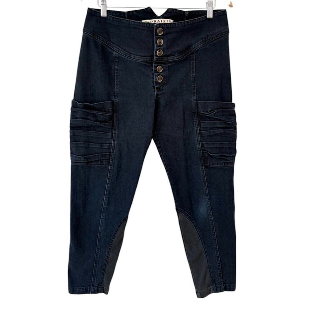 Prairie Underground Organic Cotton Crop Blue Denim Button Fly Moto Jeans Sz 31